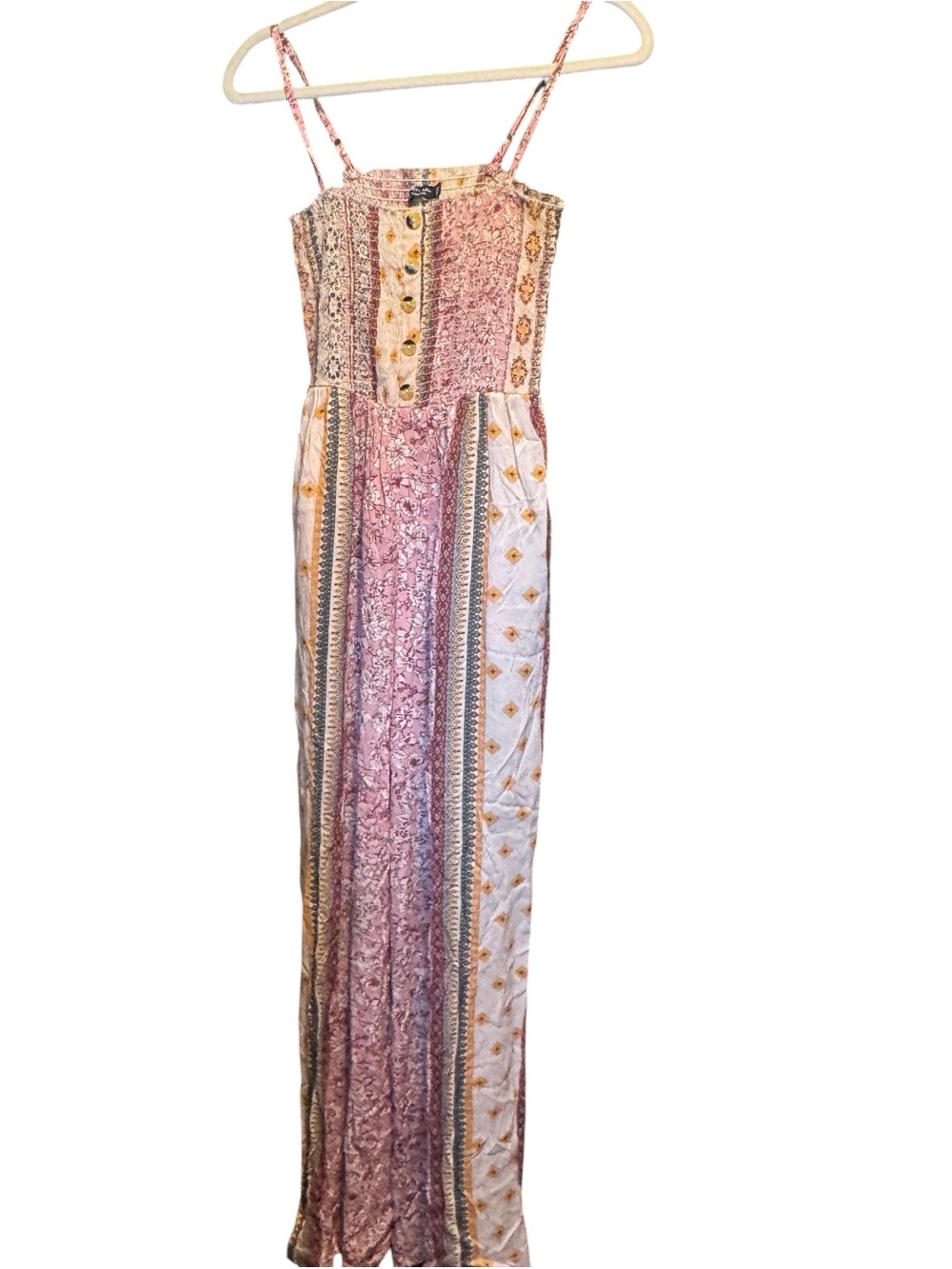 Boho Pink Patchwork jumpsuit with Spaghetti Straps women s 6 wide leg NWOT